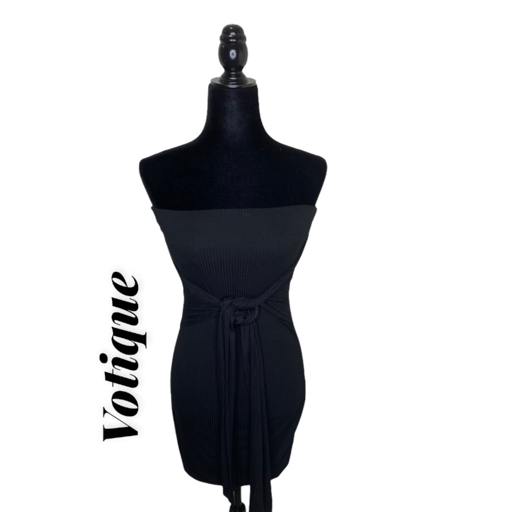 Votique Ribbed Knit Front Tie Strapless Dress Sz M